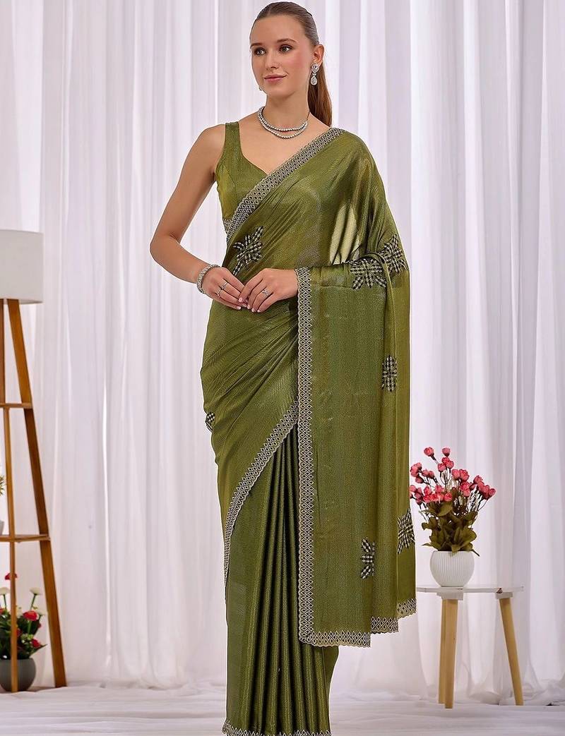 Olive women  beads and stones saree