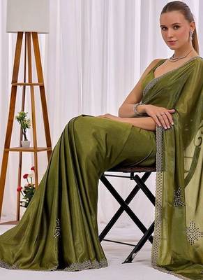 Olive women  beads and stones saree 2