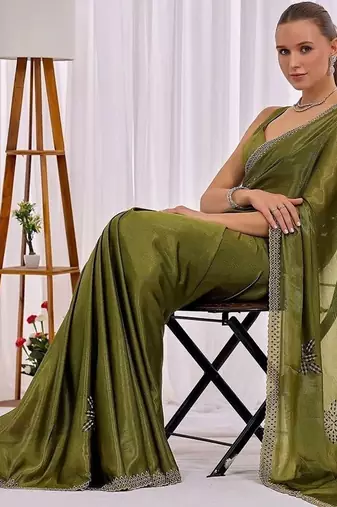 Olive women  beads and stones saree