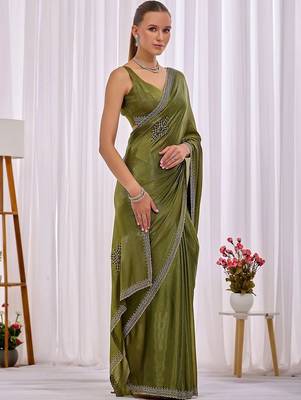 Olive women  beads and stones saree 3