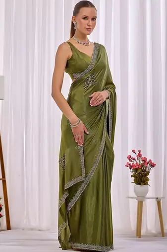 Olive women  beads and stones saree