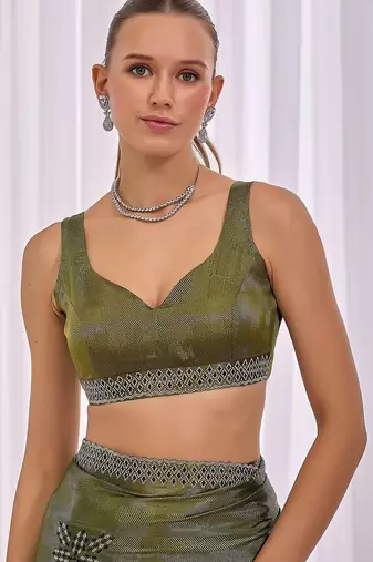 Olive women  beads and stones saree