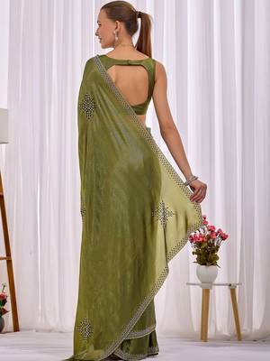 Olive women  beads and stones saree 5