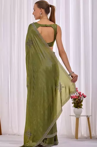 Olive women  beads and stones saree