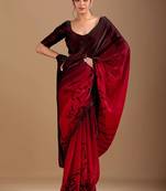 Maroon floral beads and stones organza saree