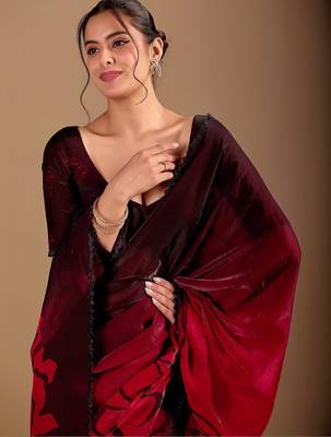 Maroon floral beads and stones organza saree 3