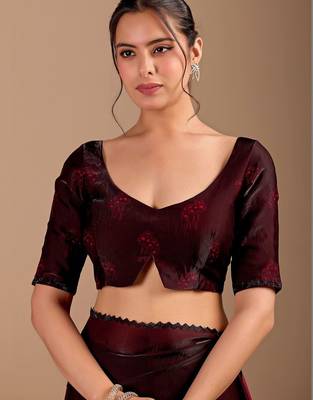 Maroon floral beads and stones organza saree 4