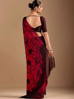 Maroon floral beads and stones organza saree 5