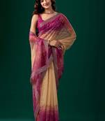 Pink floral beads and stones tissue saree