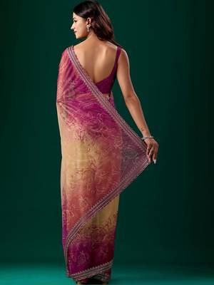 Pink floral beads and stones tissue saree 5