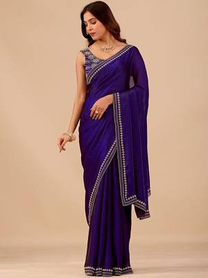 Navy blue embellished embroidered organza heavy work saree 1