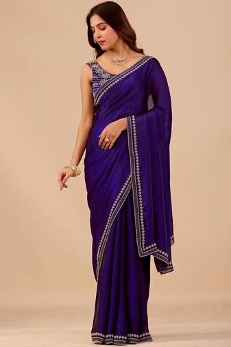 Navy blue embellished embroidered organza heavy work saree