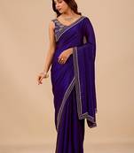 Navy blue embellished embroidered organza heavy work saree