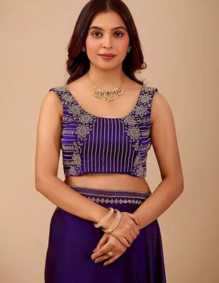 Navy blue embellished embroidered organza heavy work saree 5