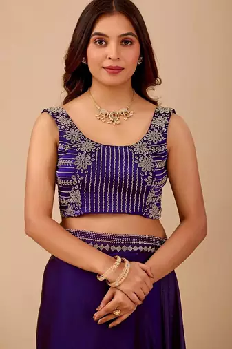 Navy blue embellished embroidered organza heavy work saree