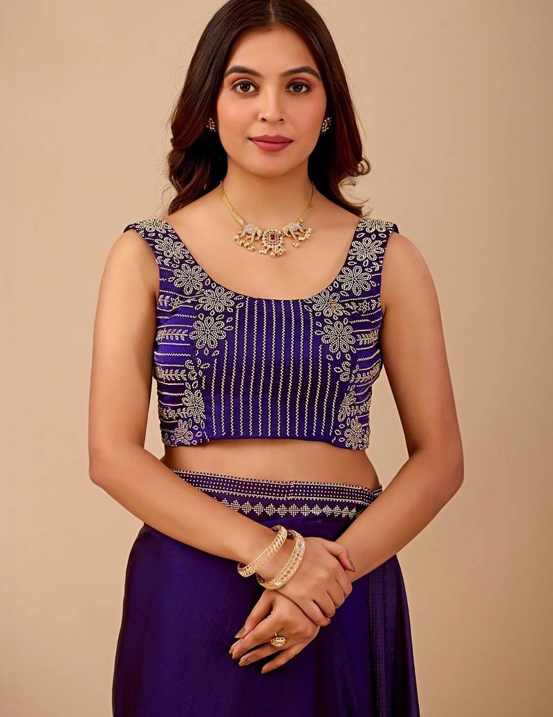 Navy blue embellished embroidered organza heavy work saree