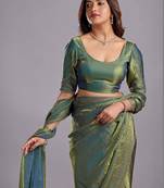 Green embellished sequinned organza heavy work saree