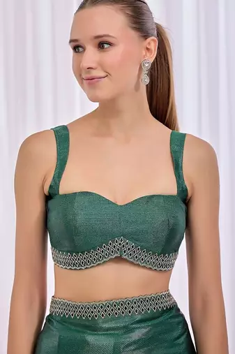 Teal beads and stones heavy work saree