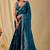 Teal ethnic motifs embroidered organza saree