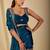 Teal ethnic motifs embroidered organza saree