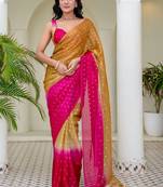 Pink polka dot zari jute silk saree