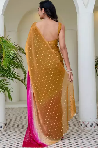 Pink polka dot zari jute silk saree