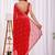 Red women floral beads and stones  chiffon heavy work saree