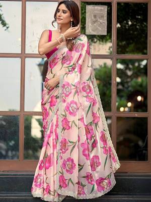 Off white floral sequinned organza saree 3