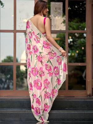 Off white floral sequinned organza saree 5