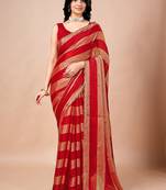 Red women ethnic motifs woven design saree