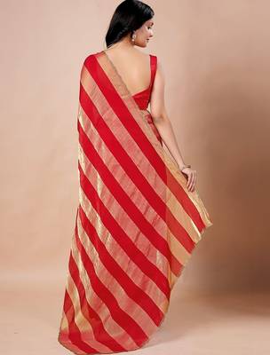 Red women ethnic motifs woven design saree 5