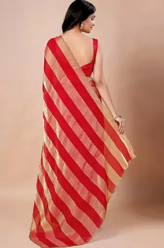 Red women ethnic motifs woven design saree