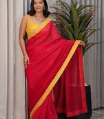 Red embellished beads and stones satin saree