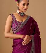 Purple embellished beads and stones satin heavy work saree