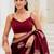 Maroon floral embroidered silk blend saree