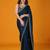 Navy blue stonework embellished beads border satin saree with unstitched blouse