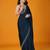 Navy blue stonework embellished beads border satin saree with unstitched blouse