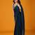 Navy blue stonework embellished beads border satin saree with unstitched blouse