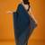 Navy blue stonework embellished beads border satin saree with unstitched blouse