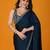 Navy blue stonework embellished beads border satin saree with unstitched blouse