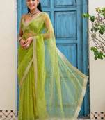 Lime floral sequinned tissue saree