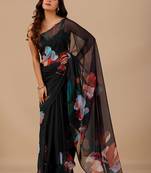 Black floral organza designer saree