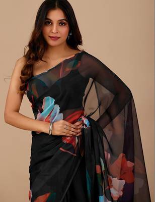 Black floral organza designer saree 2