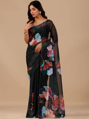 Black floral organza designer saree 3
