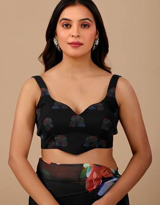 Black floral organza designer saree 5