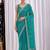 Teal women floral embroidered  chiffon saree