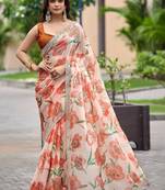 Peach floral sequinned organza saree