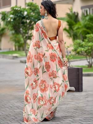 Peach floral sequinned organza saree 4