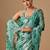 Teal floral beads and stones organza saree