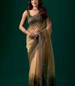Green ombre beads and stones tissue saree